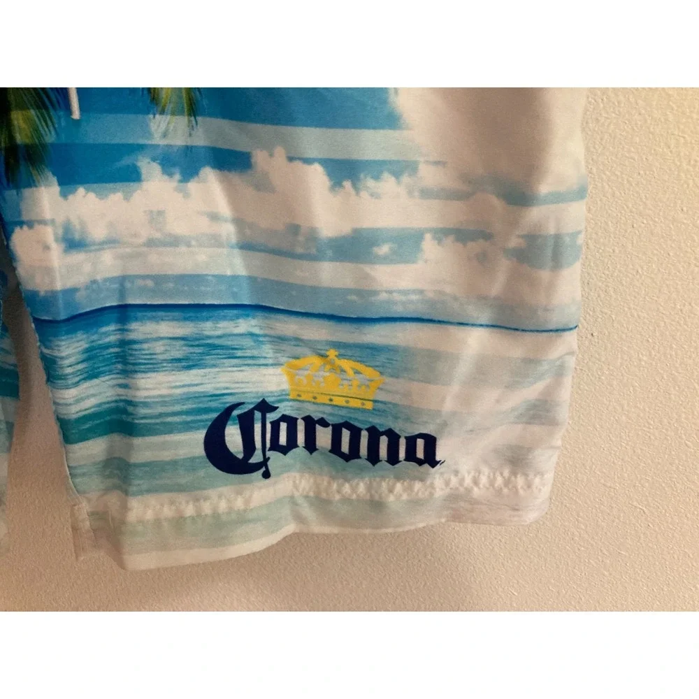 Corona Extra Swim Trunks‎ Shorts Men Size S Small Beer Palm Tree Striped Blue
